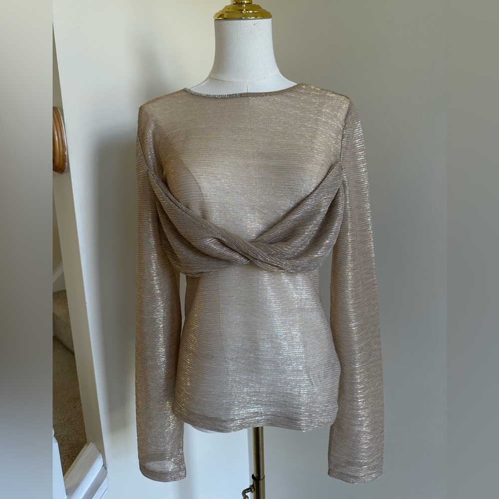 NWOT- Anthropologie Metallic Long Sleeve Top- Medium - Picture 1 of 8